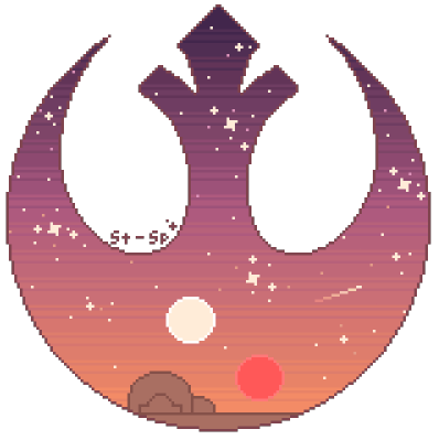 A Star Wars emblem decorated in the style of Luke Skywalker's home on Tatooine in "A New Hope".
